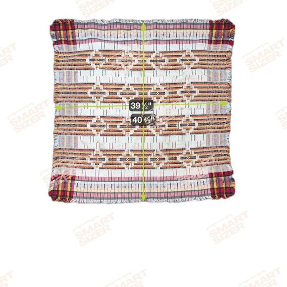 Handwoven Rainbow Swedish Bridge Tablecloth 40" Geometric Pattern Fringed Edges - Picture 4 of 4